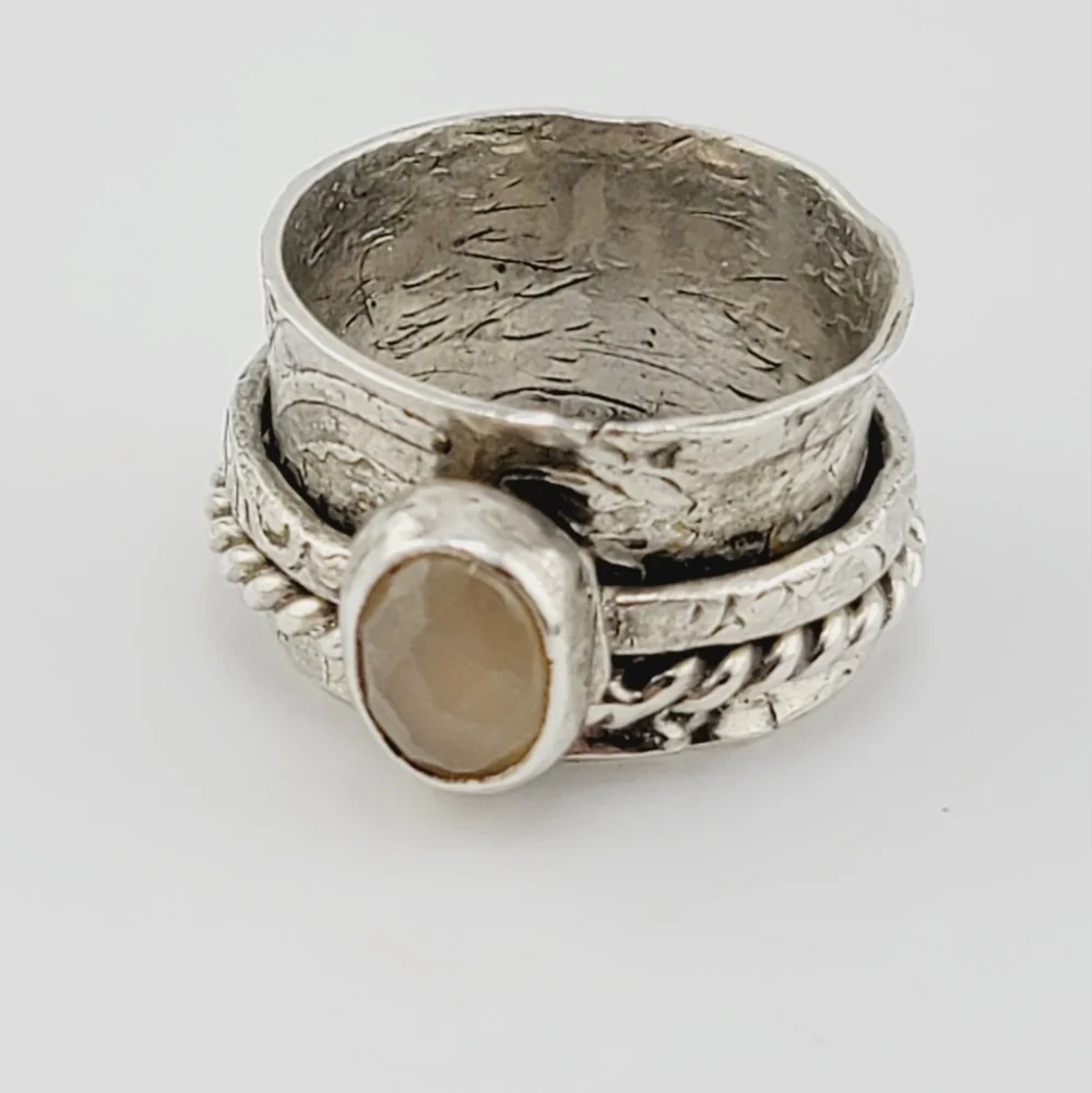 YELLOW SAPPHIRE ANXIETY RELIEF RING HANDMADE IN STERLING SILVER METAL SIZE 7 - Picture 2 of 6